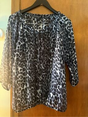 Express Black & Gray Leopard-Print Peasant Blouse